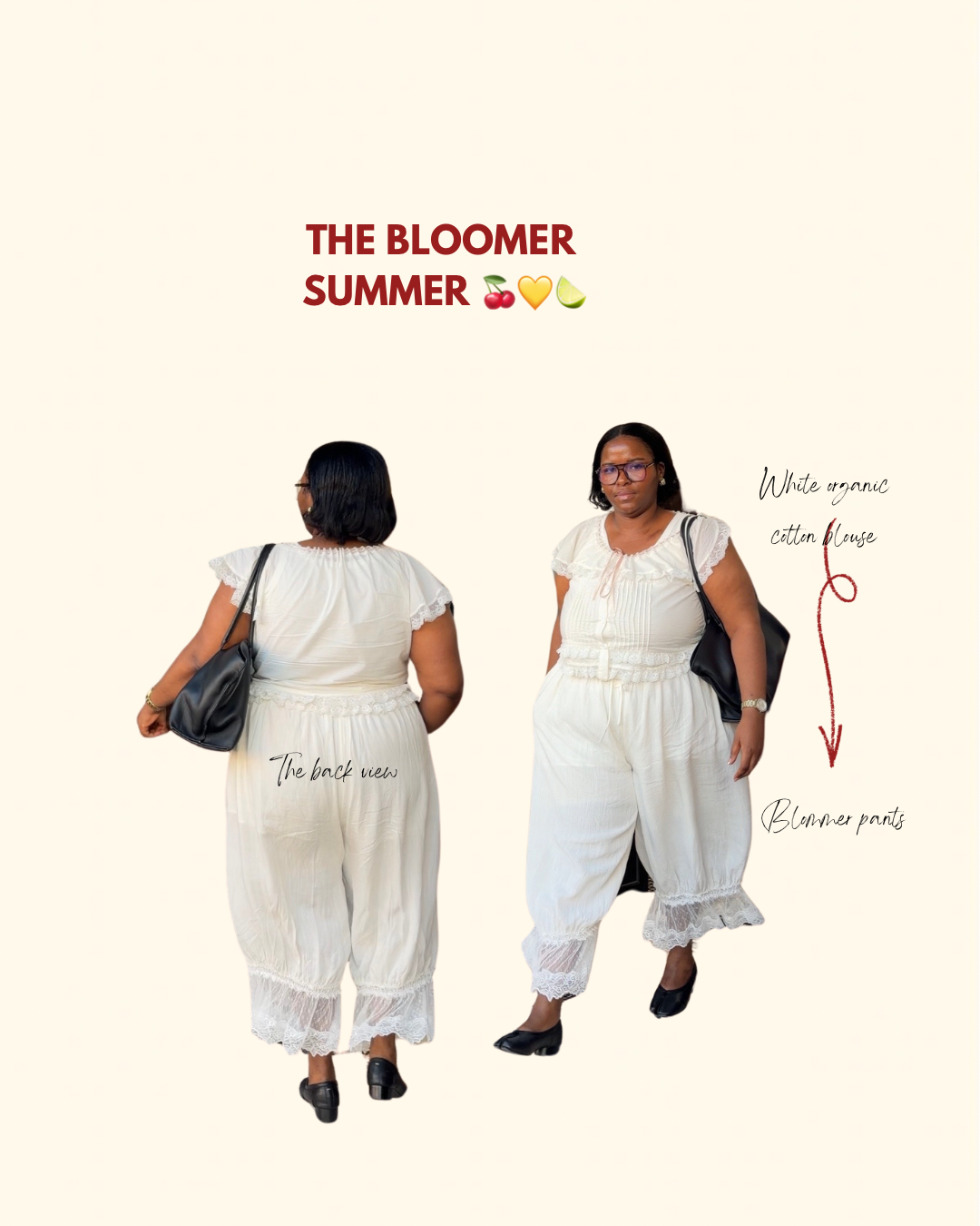 The Bloomer Summer: the cotton top and Bloomer Pants, front and back